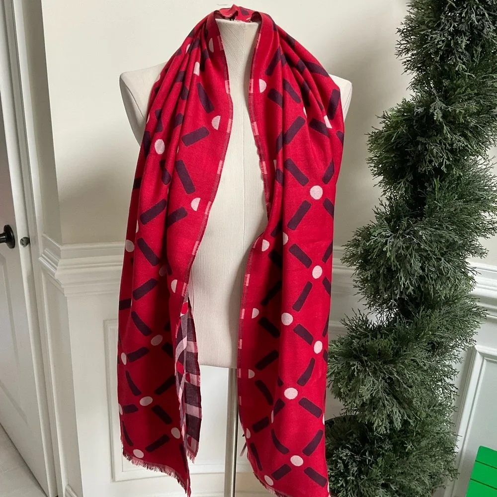 Talbots Red Lattice Dot Scarf